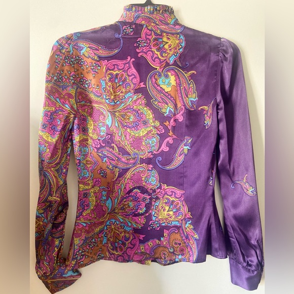 Dolce And Gabbana 100% Silk Button Up Paisley Blouse Size 26/40 - Picture 4 of 13